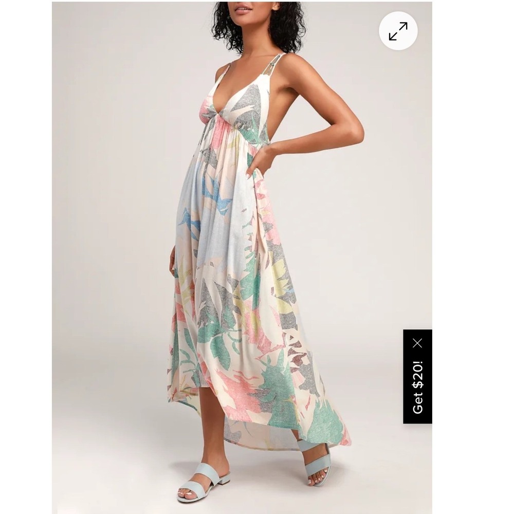 Kaitlyn Beige Multi Print Strappy Backless Maxi Dress size XS boho
